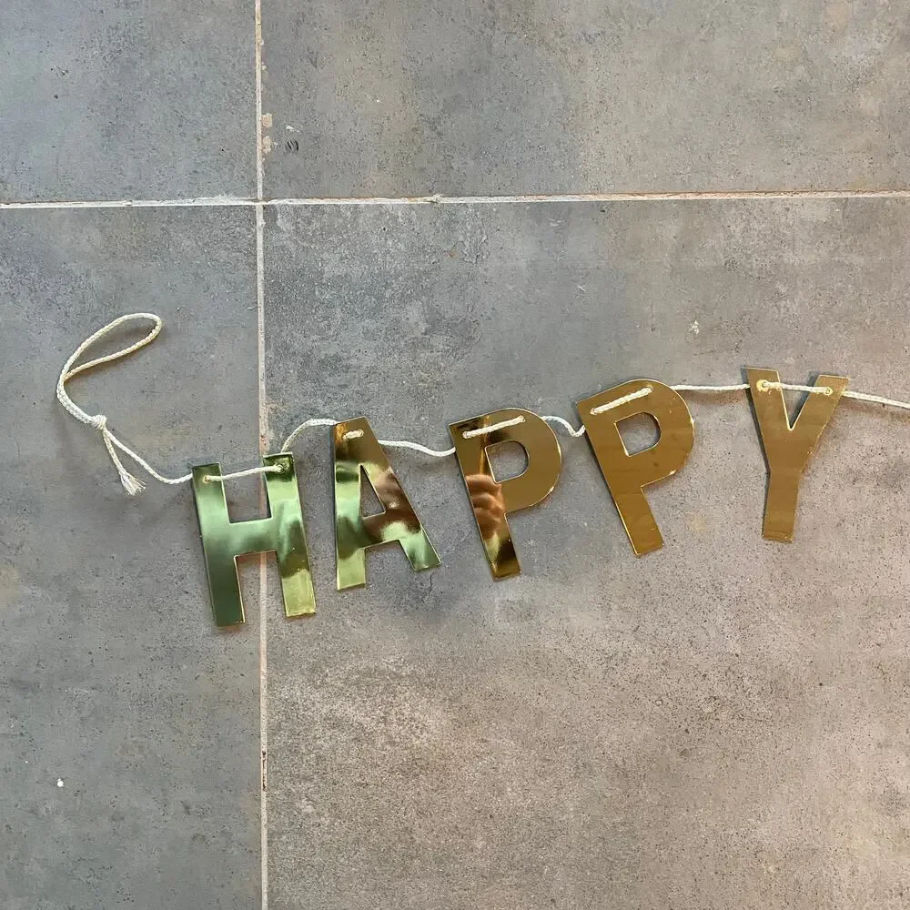 HAPPY EASTER Banner 4” Letters Shiny Gold Letter‎ Garland on Cord UNUSED